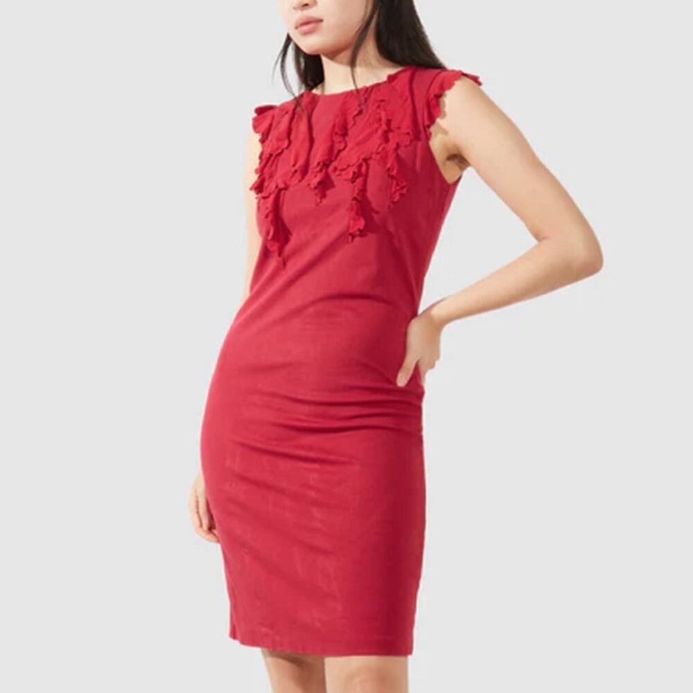 RED Valentino Red Scalloped Ruffle Sheath Dress Size S
